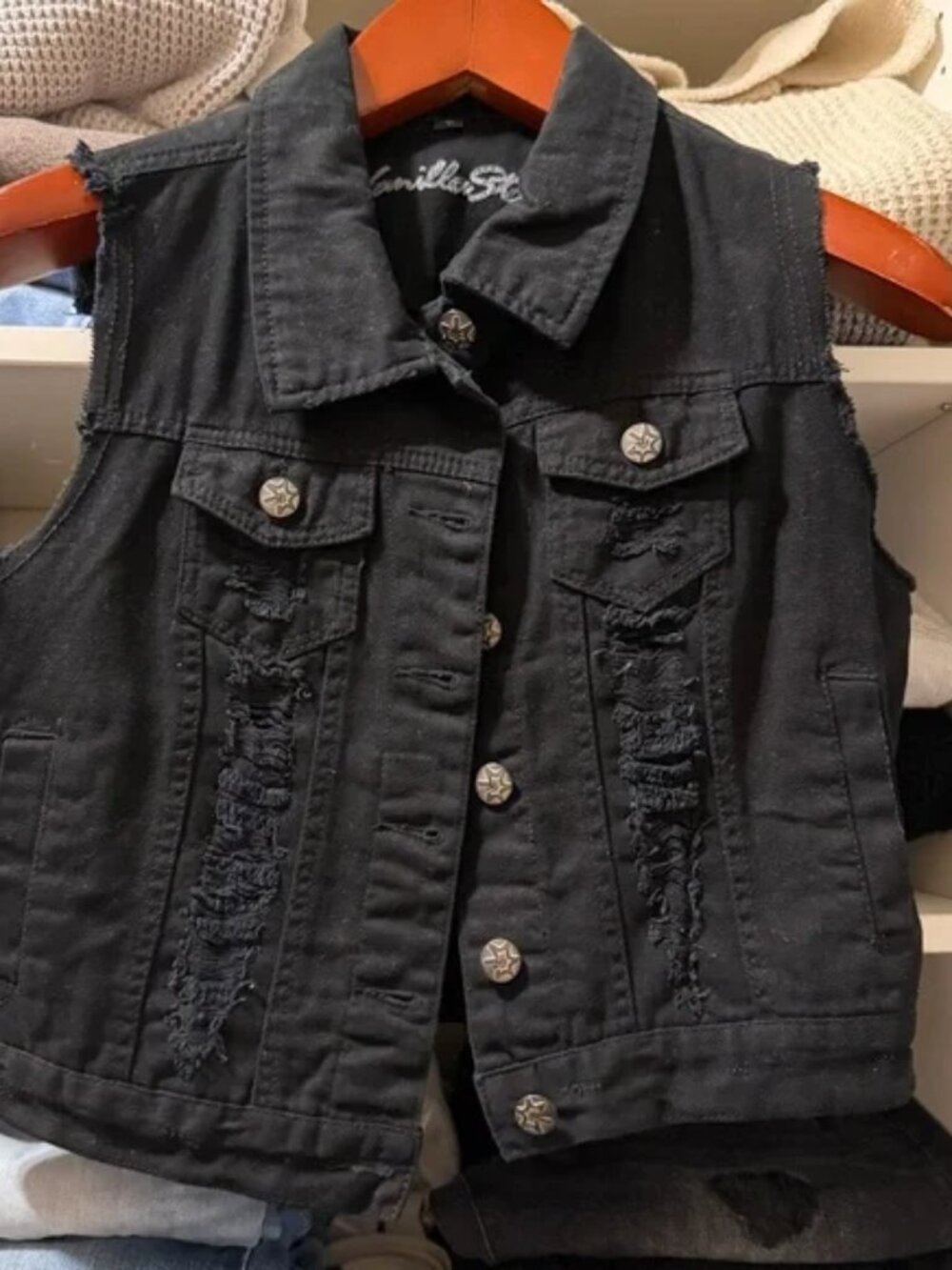 Vanilla Sky vintage Y2K black denim vest. Size large